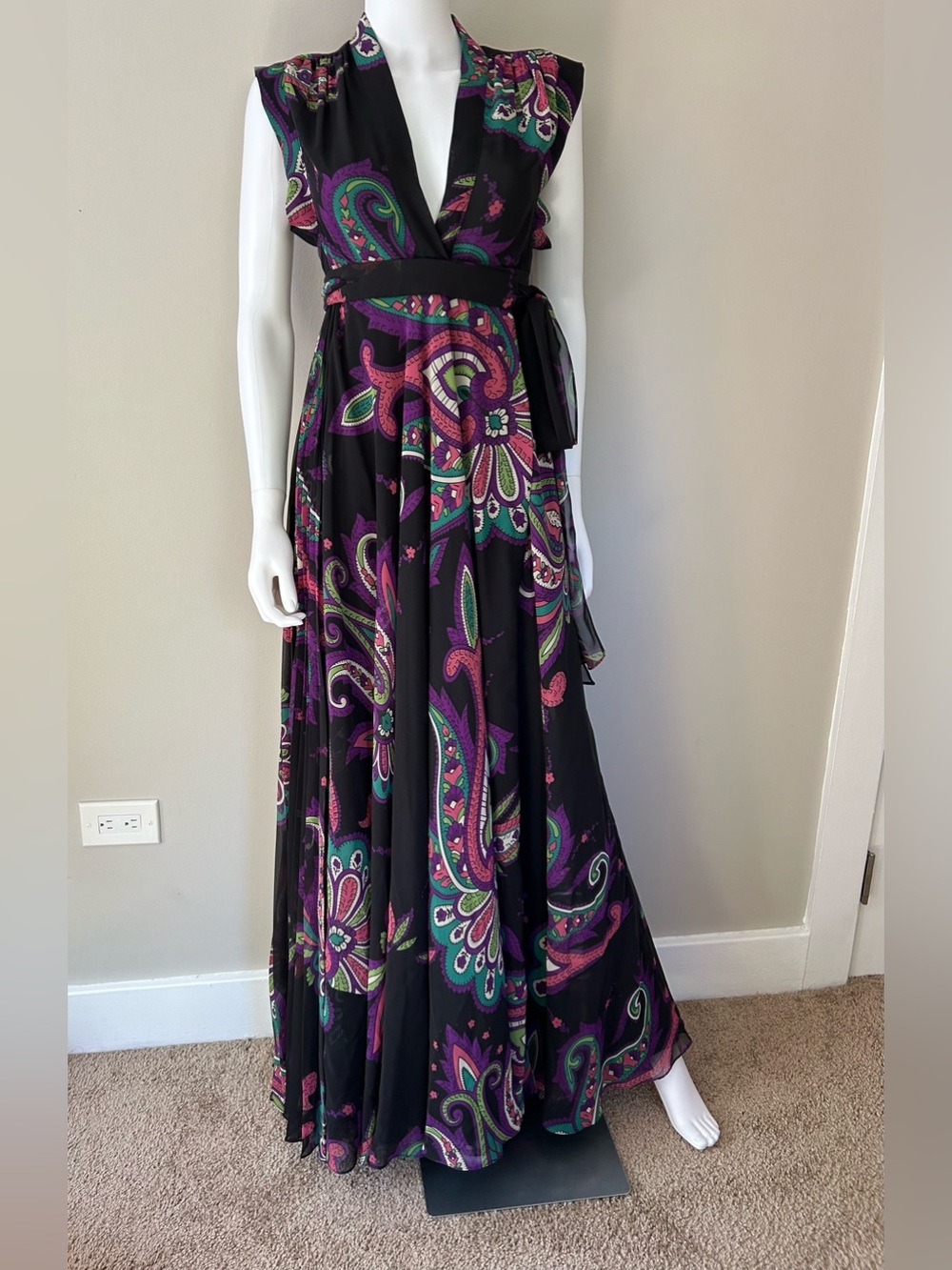 ETRO Paisley Wrap Maxi Dress Silk Lined Made in Italy Size 40